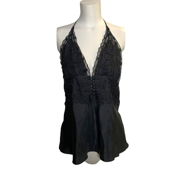 VTG Babydoll Y2K Fairy Goth Grunge Guess By Marciano Silk Halter Lace Top MED - Picture 2 of 5